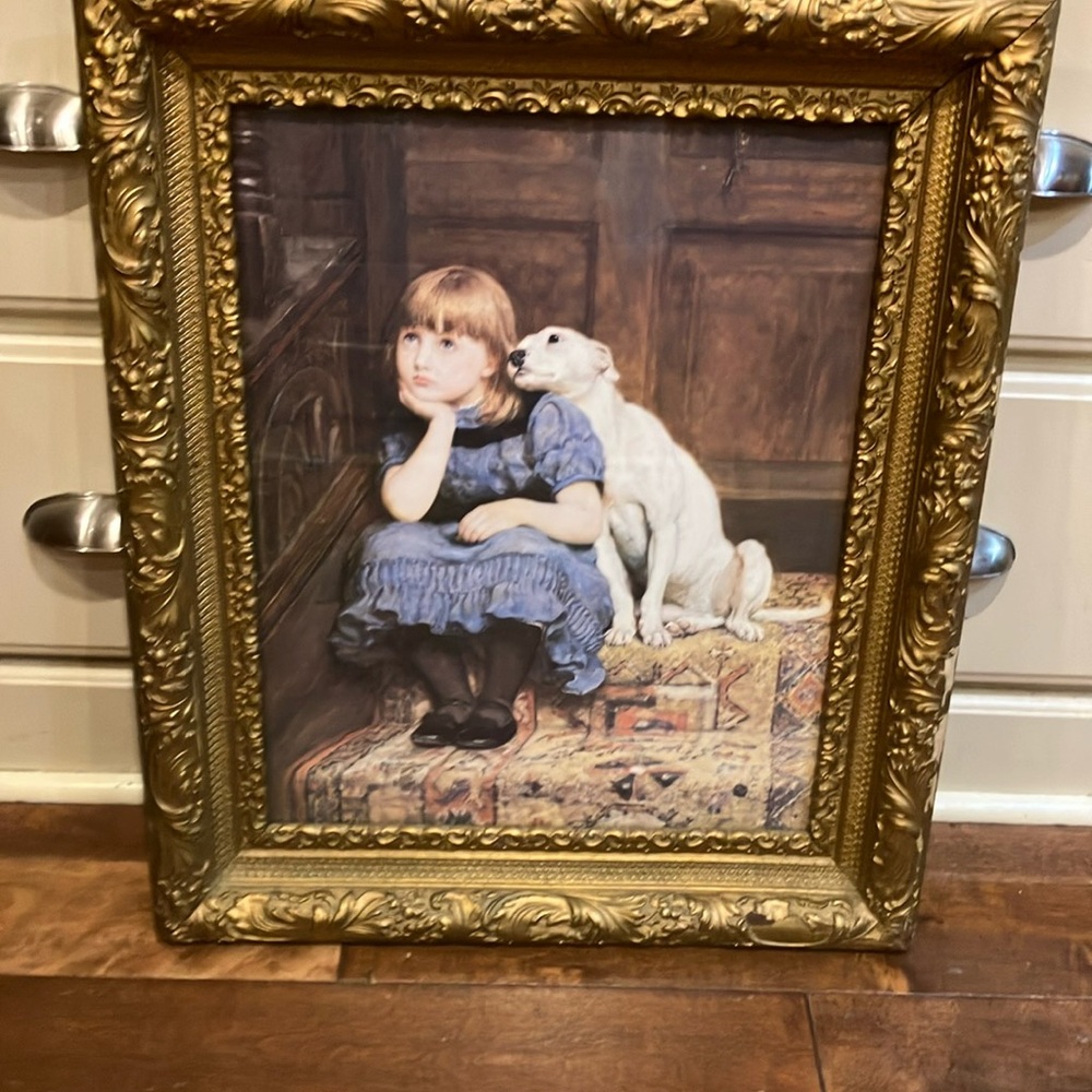 Gold Framed Wall Art with Blue Accents